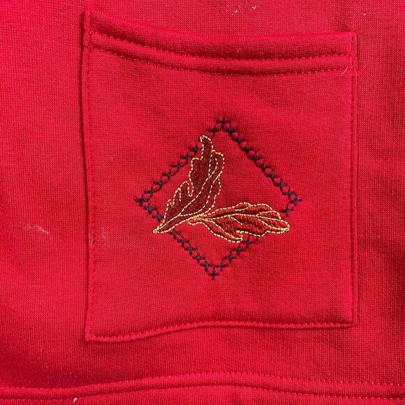 Breckenridge Womans Cardigan Sweater PM Petite Red Embroidered Patchwork Holiday - Picture 11 of 12